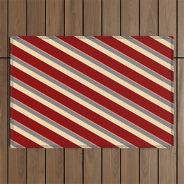 [ Thumbnail: Dark Salmon, Grey, Beige & Dark Red Colored Stripes/Lines Pattern Outdoor Rug ]