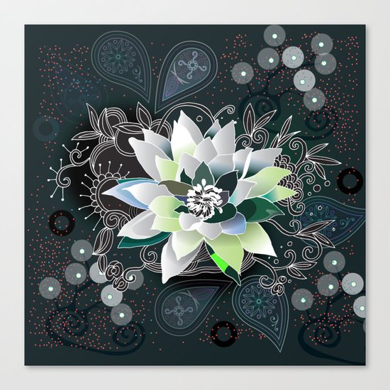 Dark blue and black zentangle inspired waterlily Canvas Print