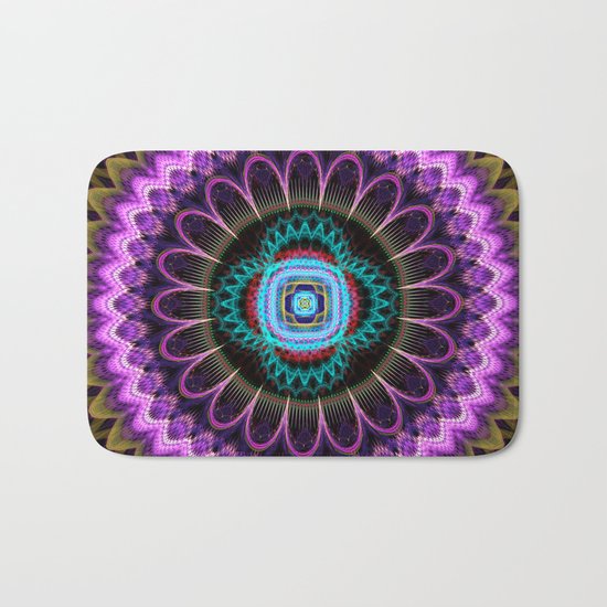 Groovy mandala with fantasy flower and tribal patterns Bath Mat