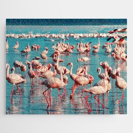 South Africa Photography - Beautiful Pink Flamingos In A Lake Jigsaw Puzzle