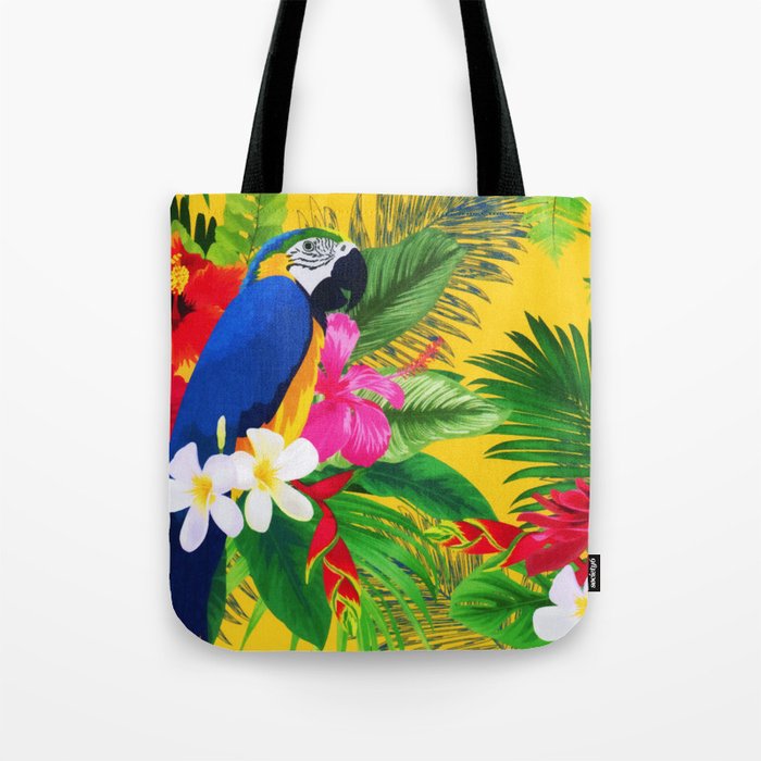 Summer Bloom Tropical Toucan Leaves Watercolor Tote Bag