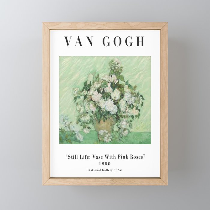 Still Life: Vase With Pink Roses by Vincent Van Gogh Framed Mini Art Print