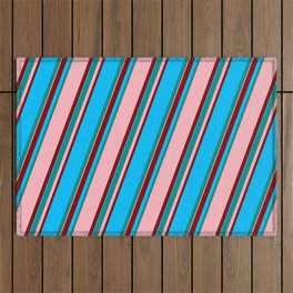 [ Thumbnail: Dark Cyan, Light Pink, Maroon & Deep Sky Blue Colored Lined Pattern Outdoor Rug ]