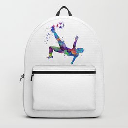 Bicycle Kick Soccer Boy Art Watercolor Gift Backpack | Soccer, Nurseryart, Graphicdesign, Strikergifts, Soccergifts, Blueart, Colorful, Strikerart, Purpleart, Bicyclekick 