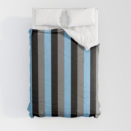 [ Thumbnail: Light Sky Blue, Grey & Black Colored Lined Pattern Comforter ]