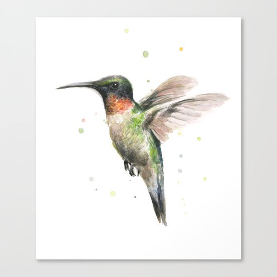 Hummingbird Watercolor Bird Animal Ruby Throated Canvas Print