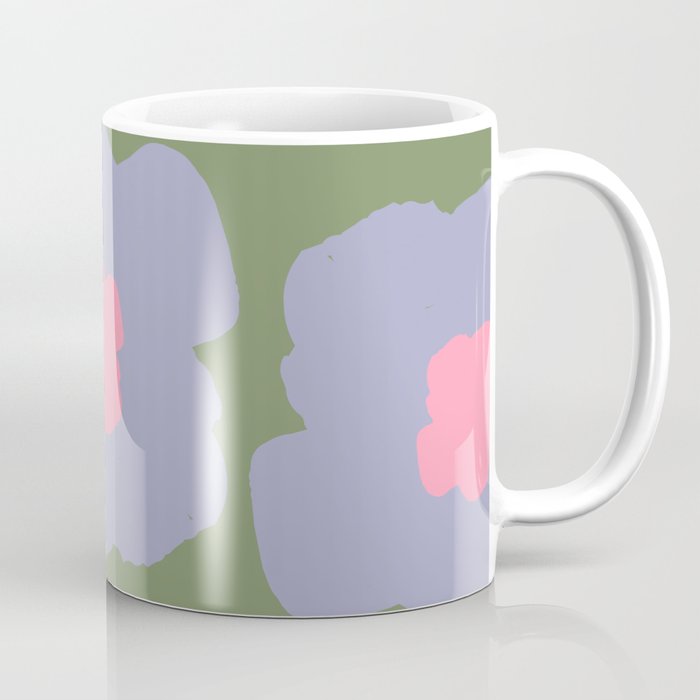 Large Pop-Art Retro Flowers in Very Peri Lavender on Green Background  Coffee Mug