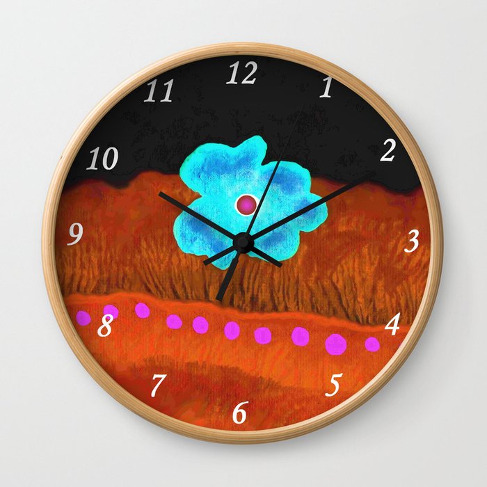 Blue flower and pink rivers Wall Clock
