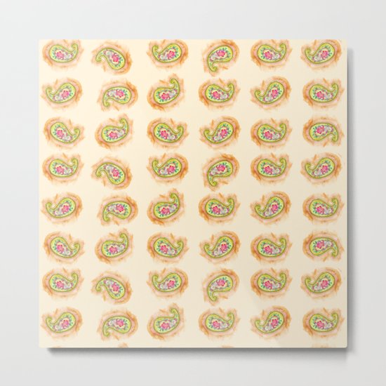 Paisley Watercolor in Tea (tan brown) Metal Print