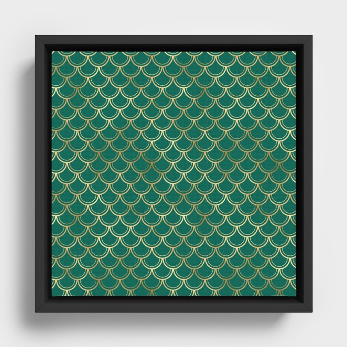 Gold Green Scales Pattern Framed Canvas