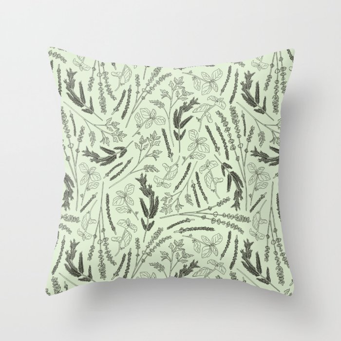 Fresh Herbs on a Light Green Background Throw Pillow