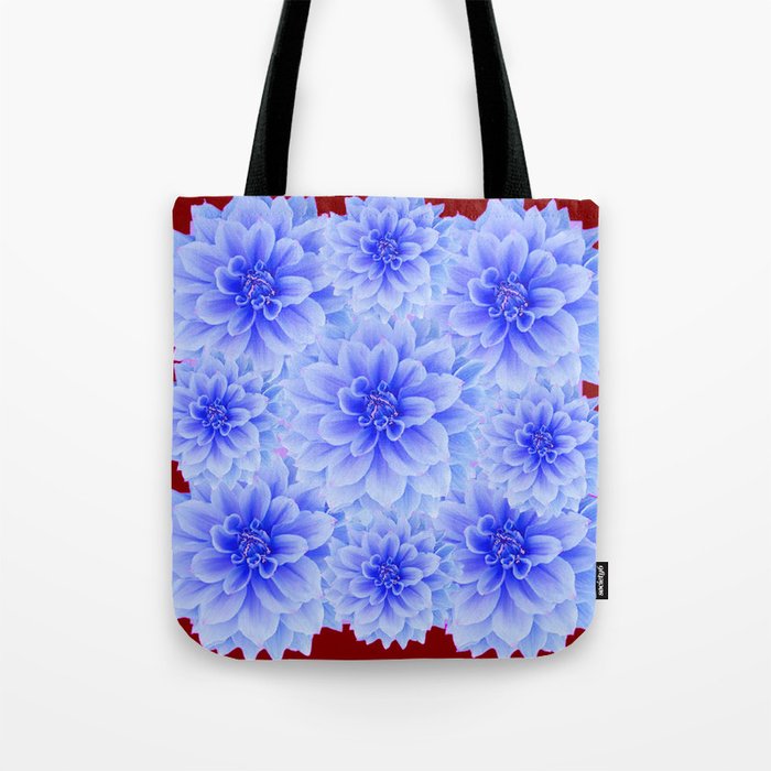 BLUE WHITE DAHLIA FLOWERS IN CHOCOLATE BROWN Tote Bag