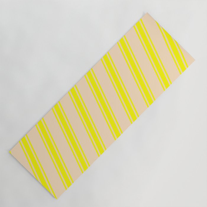 Bisque & Yellow Colored Stripes/Lines Pattern Yoga Mat