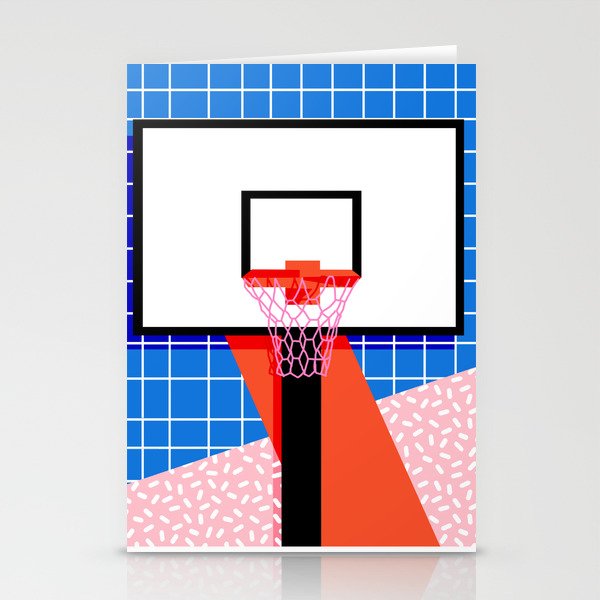 Baller - memphis retro grid neon pattern minimal basketball sports athletic art print Stationery Cards