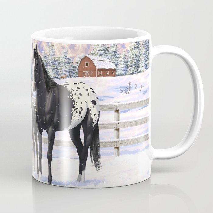 Black Appaloosa Horses In Winter Snow Coffee Mug