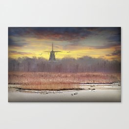 De Zwaan Dutch Windmill Landscape in an Early Morning Sunrise on Windmill Island in Holland Michigan Canvas Print