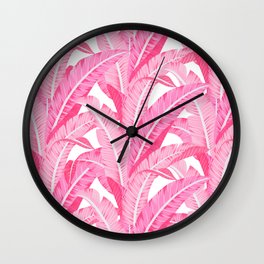 Pink banana leaves tropical pattern on white Wall Clock | Palmleaf, Pink, Leaf, Flowers, Classic, Painting, Floral, Bright, Repeat, Street Art 
