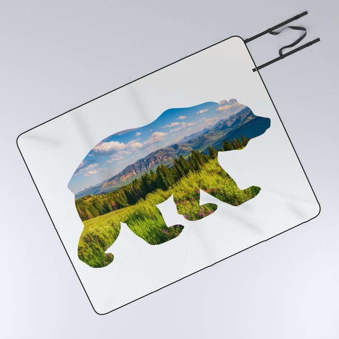 Yellowstone Landscape Grizzly Bear Mountains Print Picnic Blanket