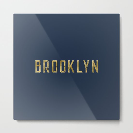 Brooklyn in Gold on Navy Metal Print