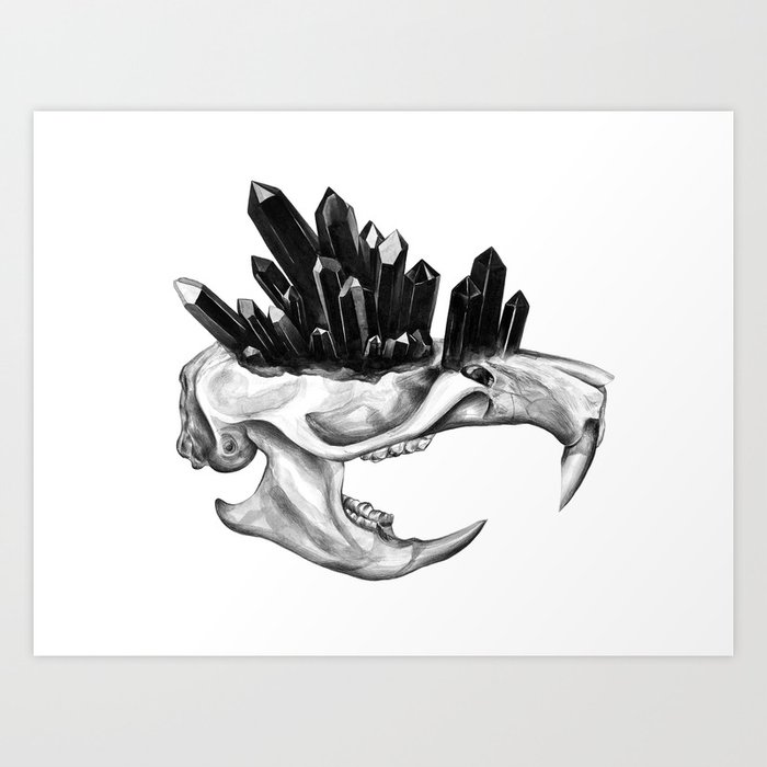 Rat skull with black crystal crown Art Print