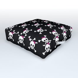 Girl pirate skull and bones with pink ribbon hair bow Outdoor Floor Cushion