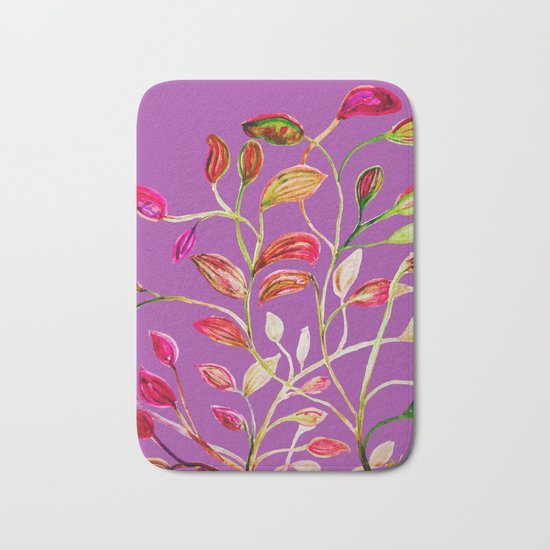 For Valentine's Day Enjoy Purple Plum, Red and Green Leaves! Bath Mat