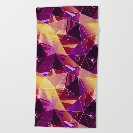 Polygonal pattern.Black, red, yellow, orange background. Beach Towel