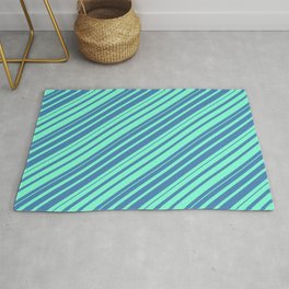[ Thumbnail: Blue & Aquamarine Colored Striped/Lined Pattern Rug ]