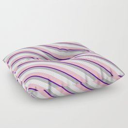 [ Thumbnail: Indigo, Dark Grey, Mint Cream, and Light Pink Colored Lines Pattern Floor Pillow ]