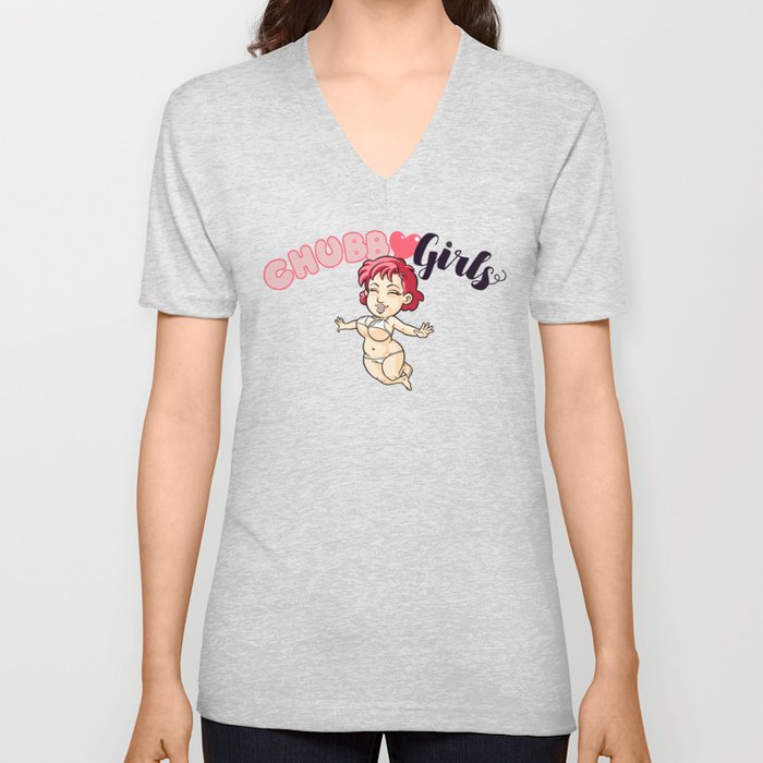 Chubby Girls "Red rose one" V Neck T Shirt