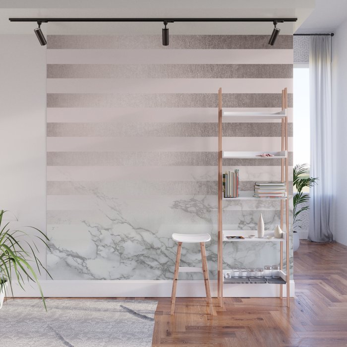Rose Gold Pink Stripearble Design Wall Mural By Rose Gold Pink Stripearble Design Wall Mural