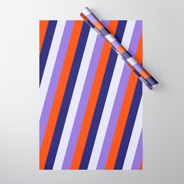 [ Thumbnail: Purple, Red, Midnight Blue & Lavender Colored Lined Pattern Wrapping Paper ]