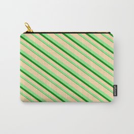 [ Thumbnail: Tan, Light Green, and Green Colored Lined/Striped Pattern Carry-All Pouch ]