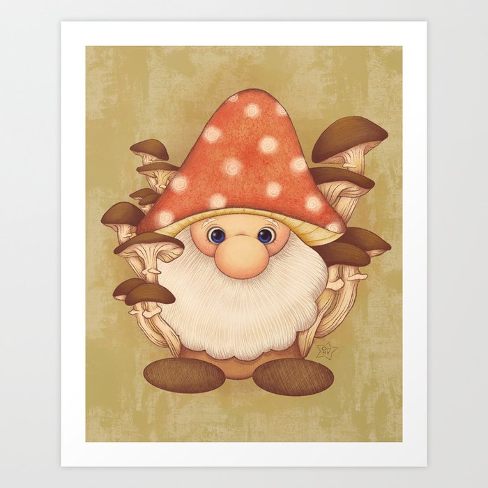 Cute Woodland Mushroom Gnome Art Print by Oh My Starling Society6