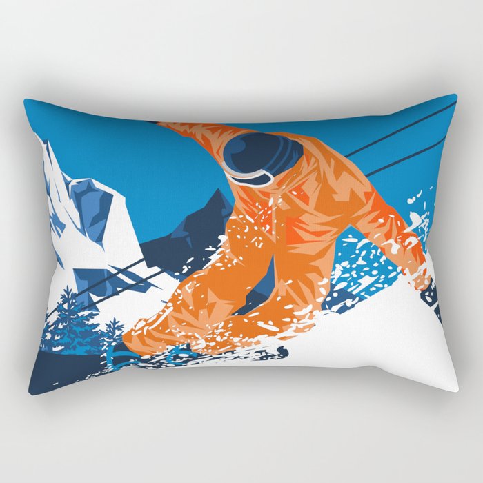 Snowboard Orange Rectangular Pillow