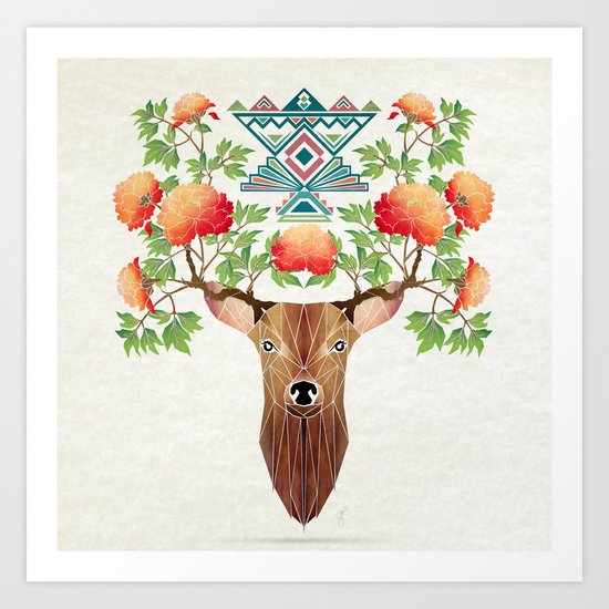 deer flowers Art Print