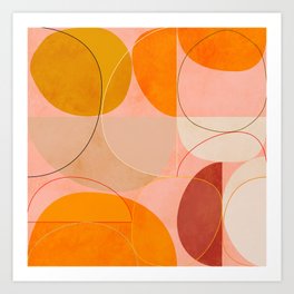 mid century geometry yellow circles abstract art Art Print