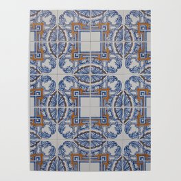 Retro vintage azulejos tiles in Lisbon Portugal - blue pattern street and travel photography Poster