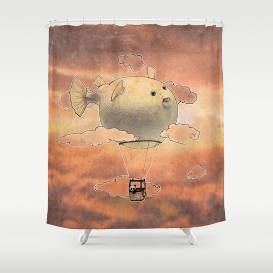 Panda fliying in a Blow fish 2 Shower Curtain