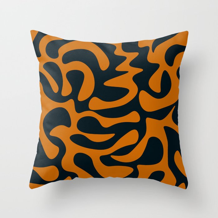 Abstract Mid century Modern Shapes pattern - Orange and Navy Throw Pillow