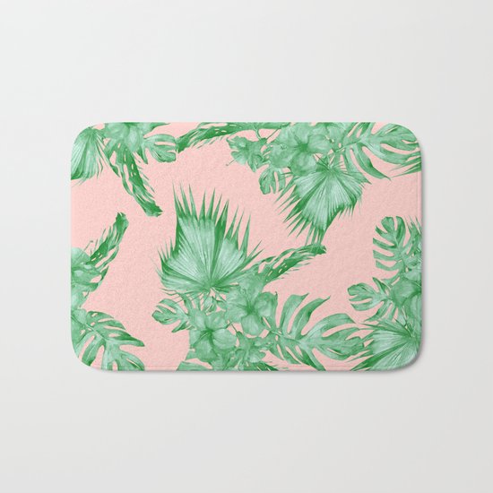 Dreaming of Hawaii Coral Pink + Green Bath Mat