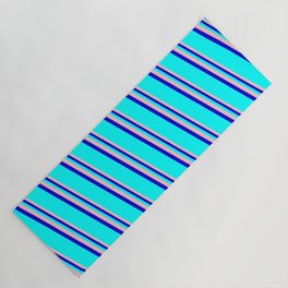 [ Thumbnail: Pink, Blue, and Cyan Colored Lines Pattern Yoga Mat ]