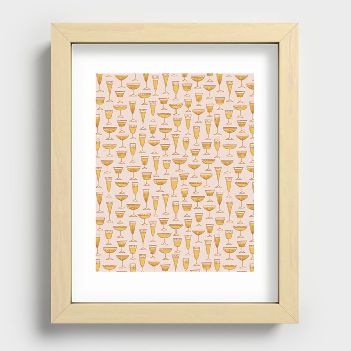 Retro Midcentury-Inspired Champagne Glasses on Blush Pink Recessed Framed Print