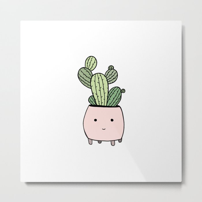 Smiling cactus in pink flowerpot Metal Print