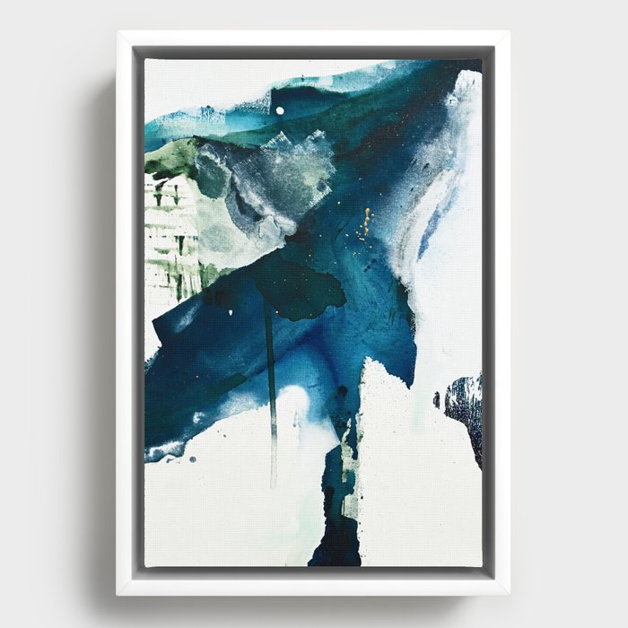 Untamed: a pretty, minimal, abstract painting in blue, white and gold by Alyssa Hamilton Art  Framed Canvas