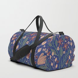 Abstract Navy Blue Coral Burgundy Glitter Floral Ilustration Duffle Bag