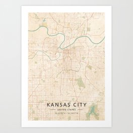 Kansas City, United States - Vintage Map Art Print
