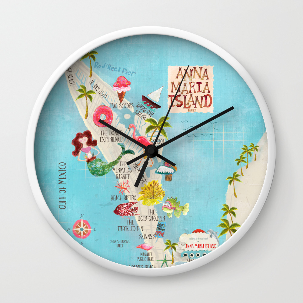 Anna Maria Island Map Wall Clock By Bridgettstahlman Society6
