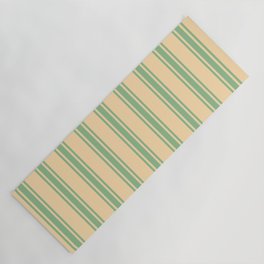 [ Thumbnail: Tan and Dark Sea Green Colored Lined Pattern Yoga Mat ]