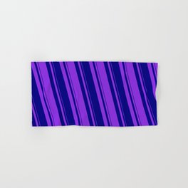 [ Thumbnail: Blue & Purple Colored Pattern of Stripes Hand & Bath Towel ]